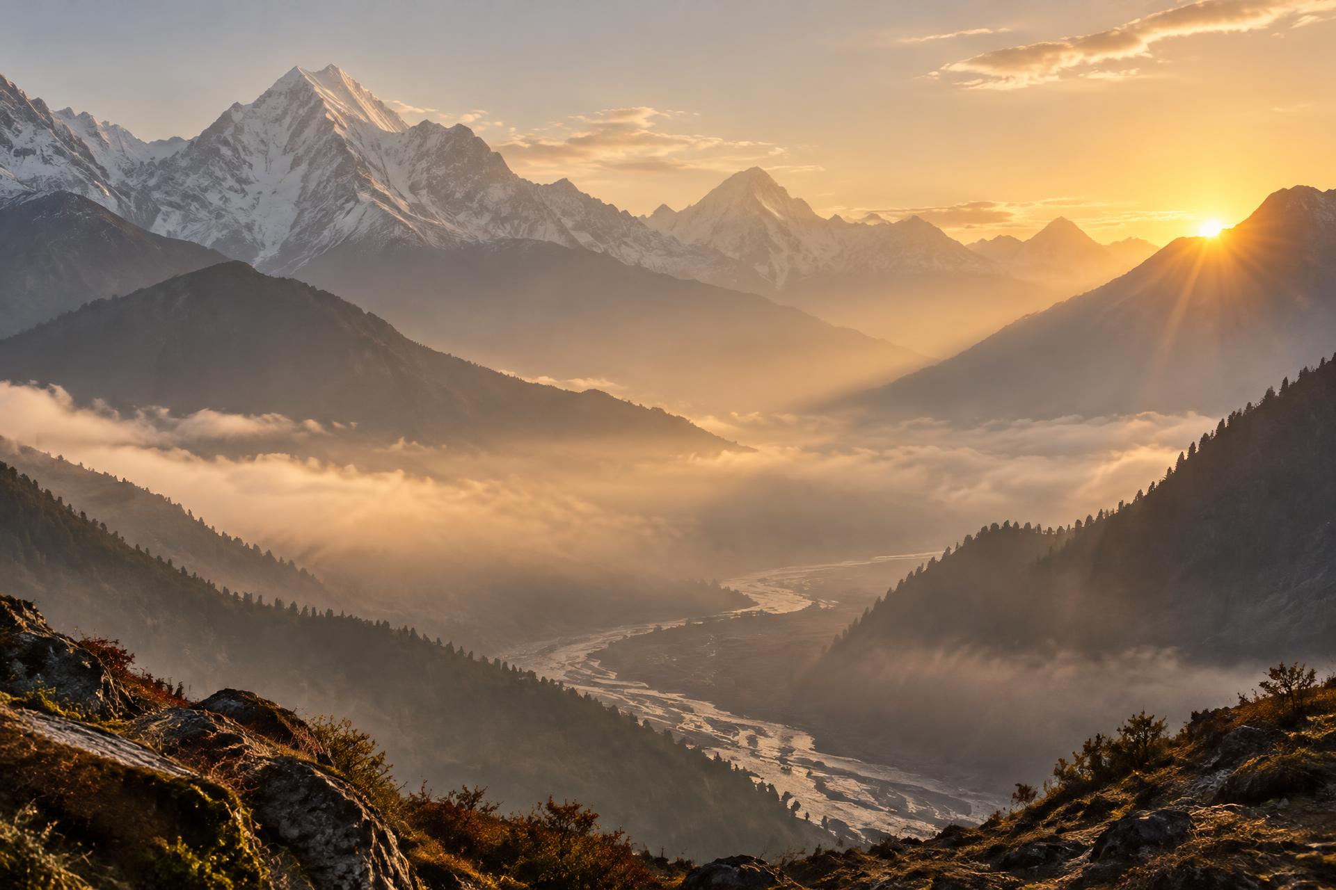 Montanhas do Himalaia ao amanhecer